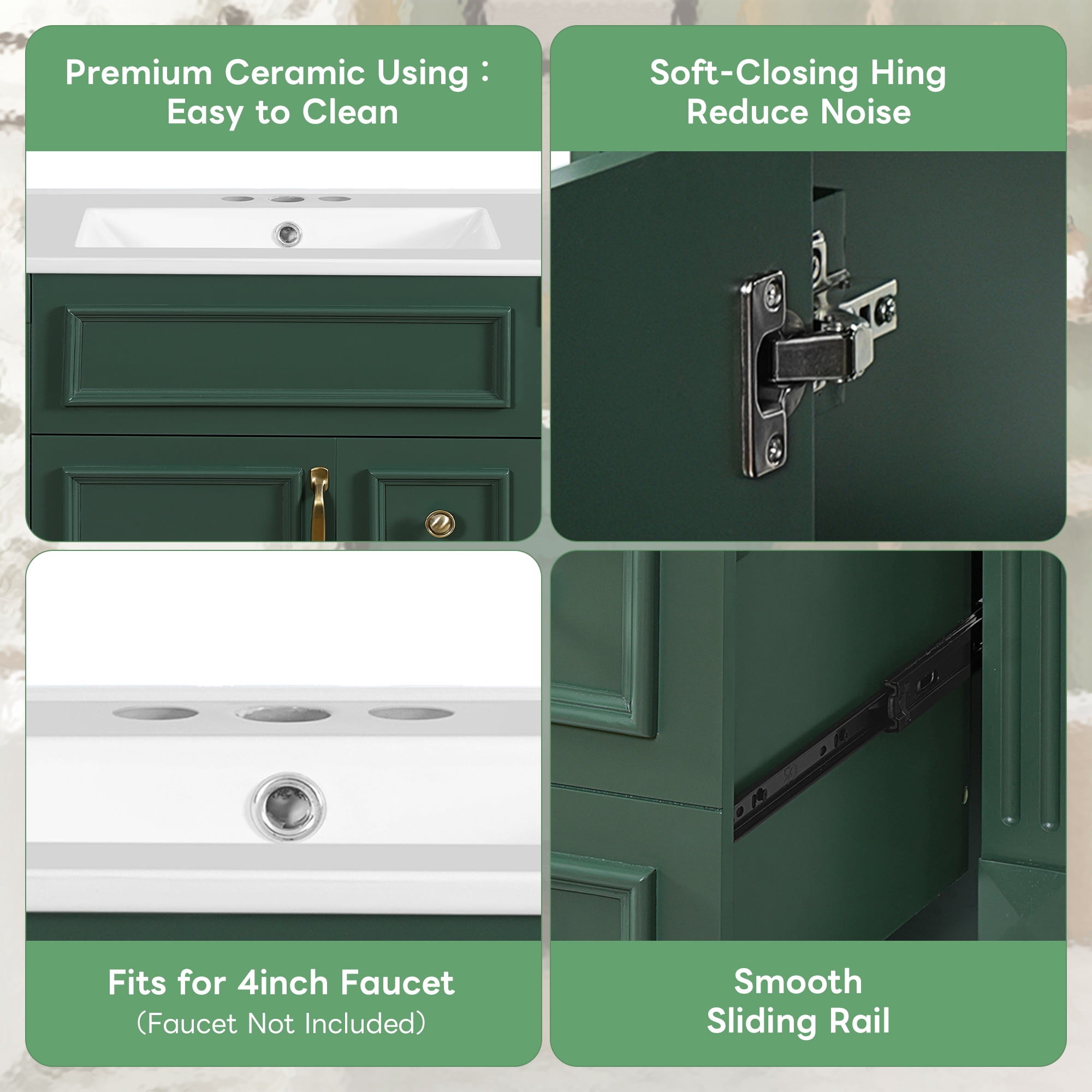 Euroco 24" Bathroom Vanity with Ceramic Sink, Small Bathroom Sink Cabinet, Modern Cabinet with 2 Drawers and Adjustable Shelf