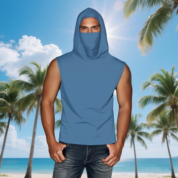 mfyjkho Tops De Gimnasio Para Mujer, Camiseta Unisex De Verano Informal De Color Liso Sin Mangas Con Capucha Y Protector Solar De Seda Helada Con Mascarilla Tops De Tallas Grandes Xxxl