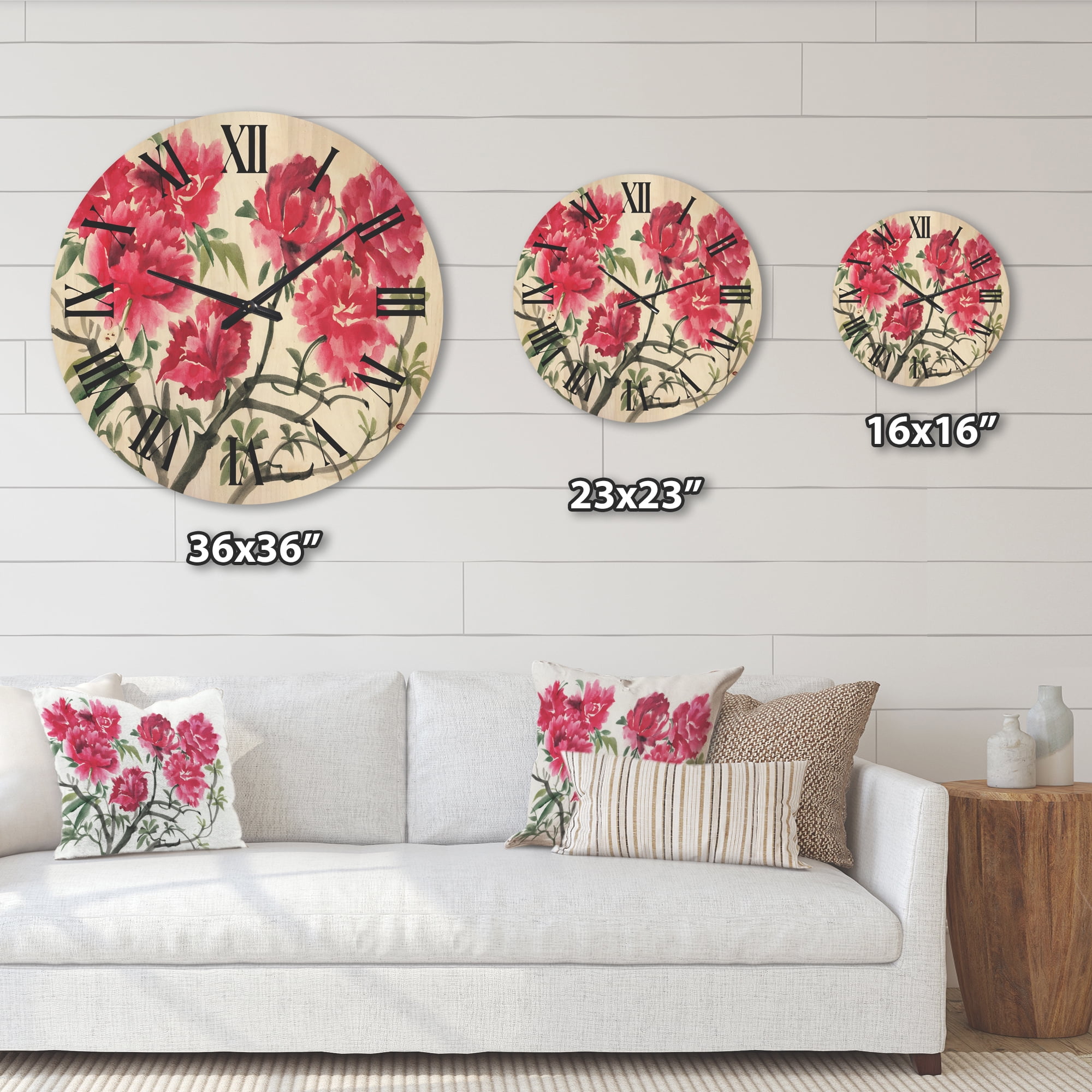 Designart 'Ancient Purple Azalea Flower' Traditional Wood Wall Clock