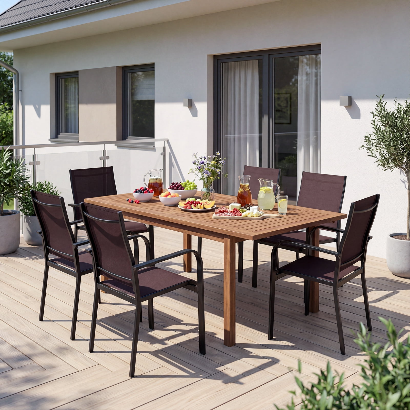 Gymax Patio Dining Chairs Set of 6 Stackable Outdoor Armchairs w/Metal FrameBackrest