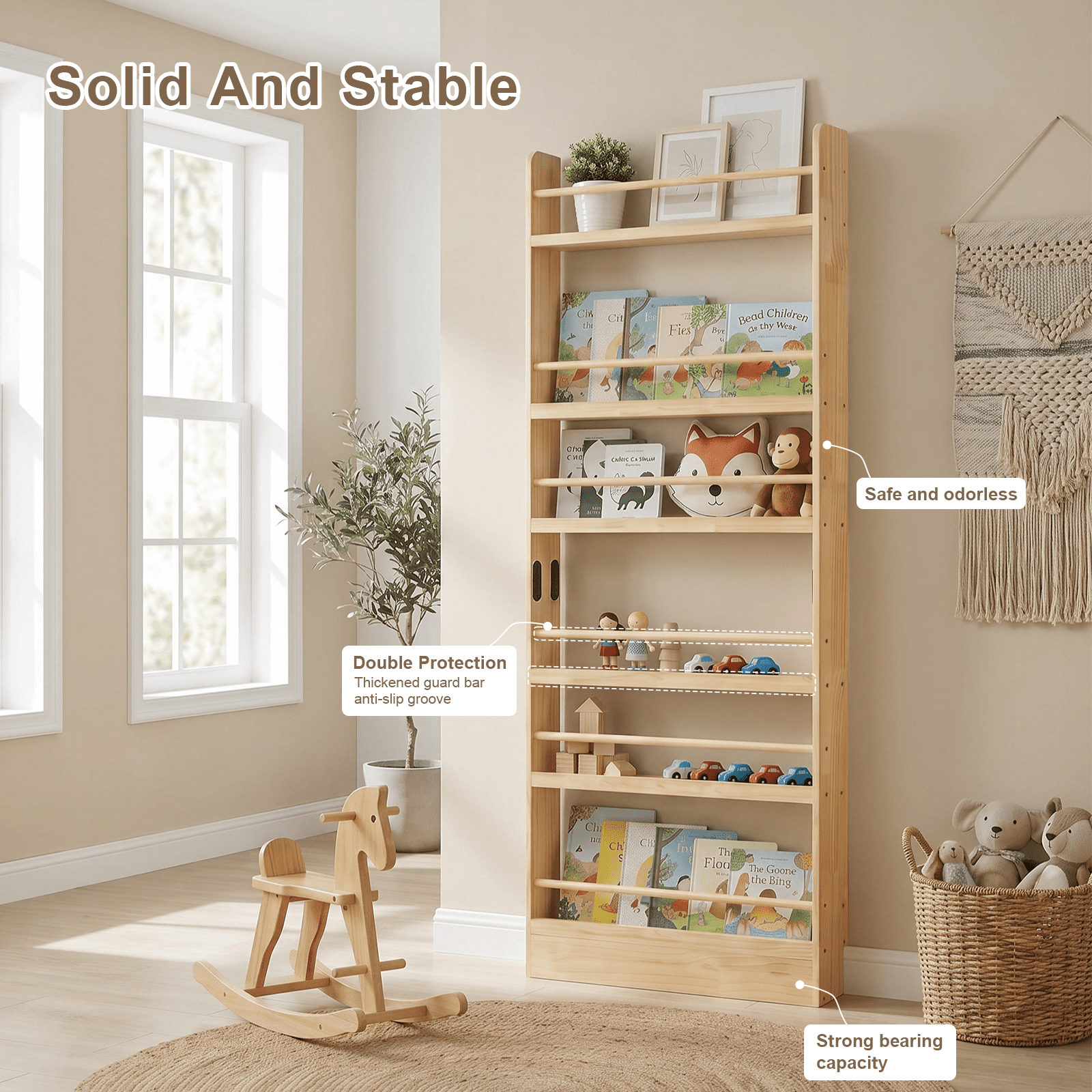 Behind the Door Bookshelf 31.5x4x68.38 Inch Solid Wood 6-Shelf Narrow Storage for Living Room Bedroom Entryway