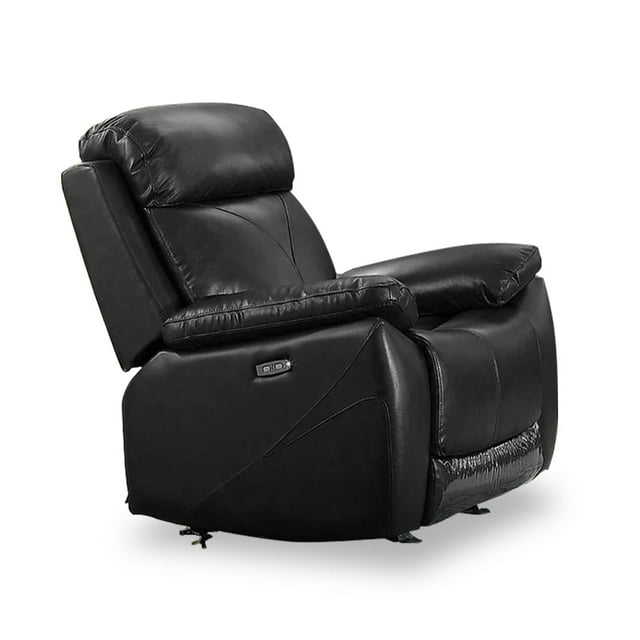 Fauteuil Inclinable Électrique en Cuir Véritable Noir avec Chargeurs USB