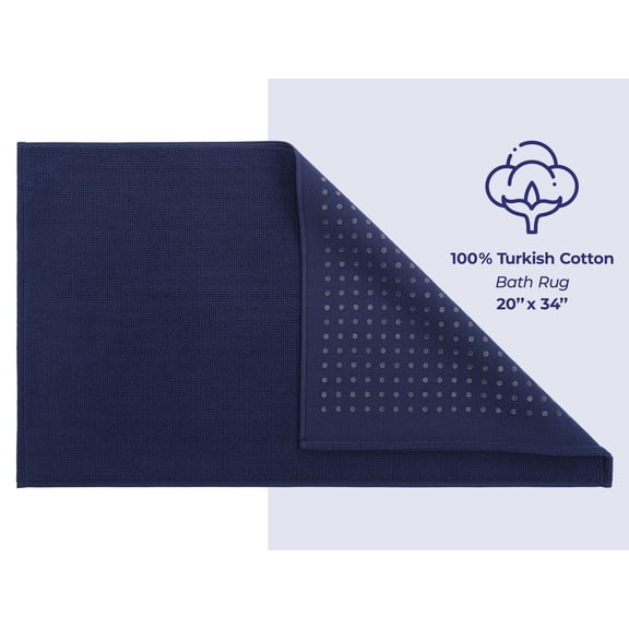 American Soft Linen, Slip Reducer Bath Rug, 100% Cotton 20x34 inches, Soft Absorbent Bath Mat Rugs, Navy Blue