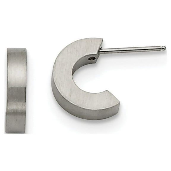 Stainless Steel Brushed Half Hoop Post Earrings