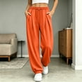 thumbnail image 2 of CFLVAEK Sweatpants for Women Casual Pleated Drawstring Elastic Waisted Fall Winter Cinch Bottom Track Pants with Pockets Orange XL, 2 of 9