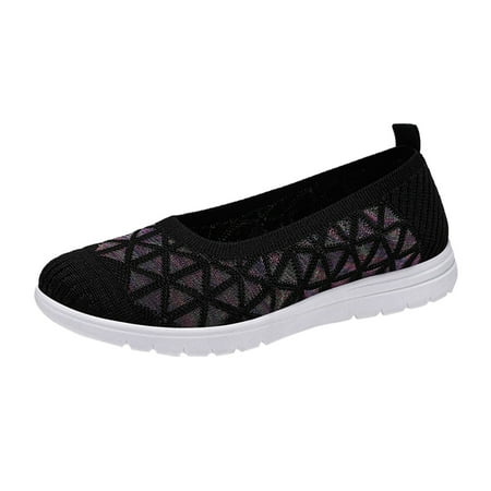 

GUOBIOZIY Women s Slip-on Loafer Shoes - Mesh Casual Ballet Flat Walking Sneakers Knit Round Toe Casual Memory Foam Shoes（Black 6.5）