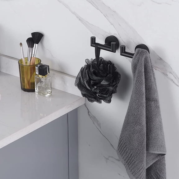 HEANUJJ  Wall Mounted Bath Towel Hooks Black 304 Stainless Steel Simple Design Space Saving 1Pack
