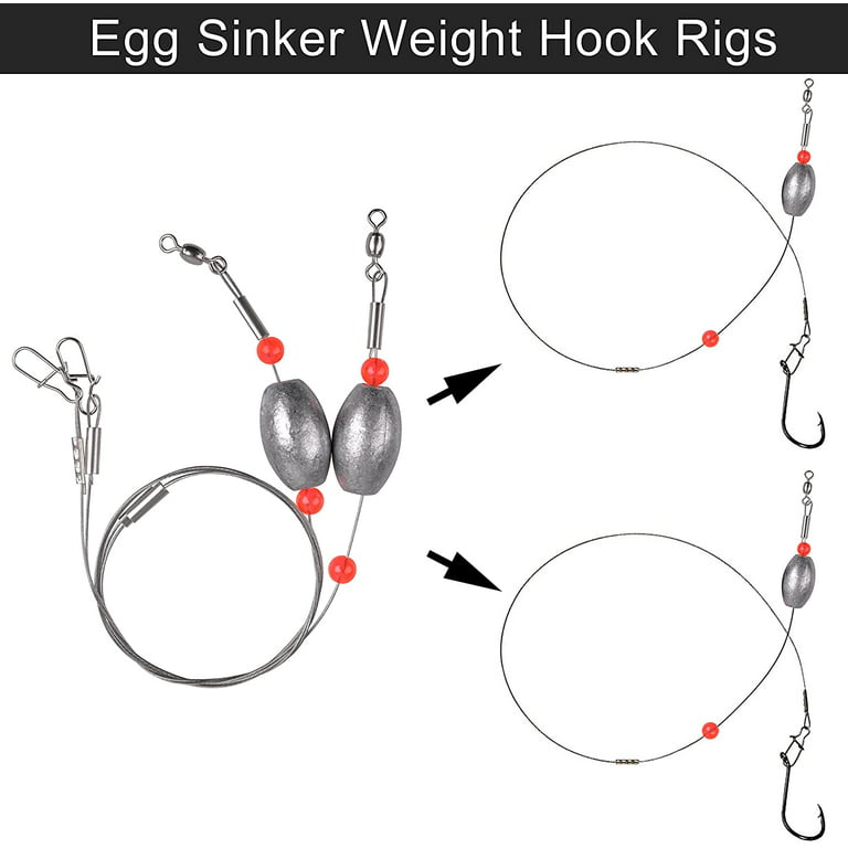 Fishing Egg Sinker Weight Rigs - 4pcs Catfish Rig Ready Rigs with Sinker,  Fishing Swivel and Snap Connector Stainless Steel Fishing Leader Wire for