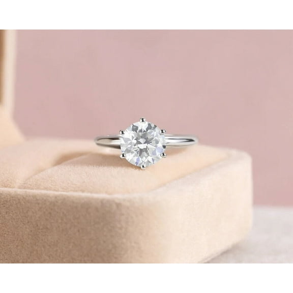 Pretty 2Ct Lab Created Diamond Round Cut Solitaire Women Fancy Ring 14K White Gold Plated