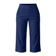 thumbnail image 4 of MLQIDK Crop Capri Pants for Women Crop Capri Pants Knee Length Elastic Waist Trendy Summer Plus Size Capris Dressy Casual Crop Capris with Pockets Navy 2XL, 4 of 5