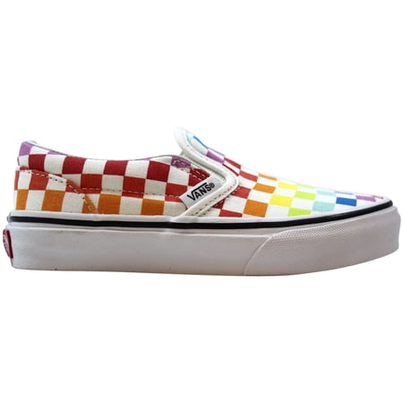rainbow checkered slip on vans