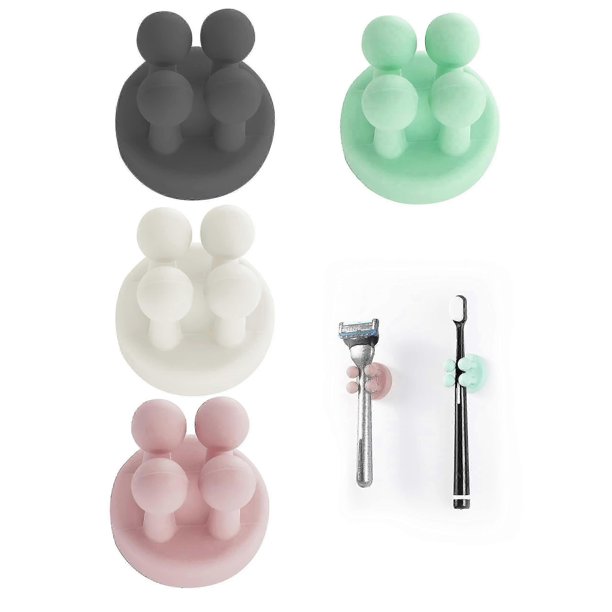 4 Pcs Silicone Toothbrush Holder Razor Holder Multi-function Hook Waterproof Self Adhesive Toothbrush Hook Plug Holder