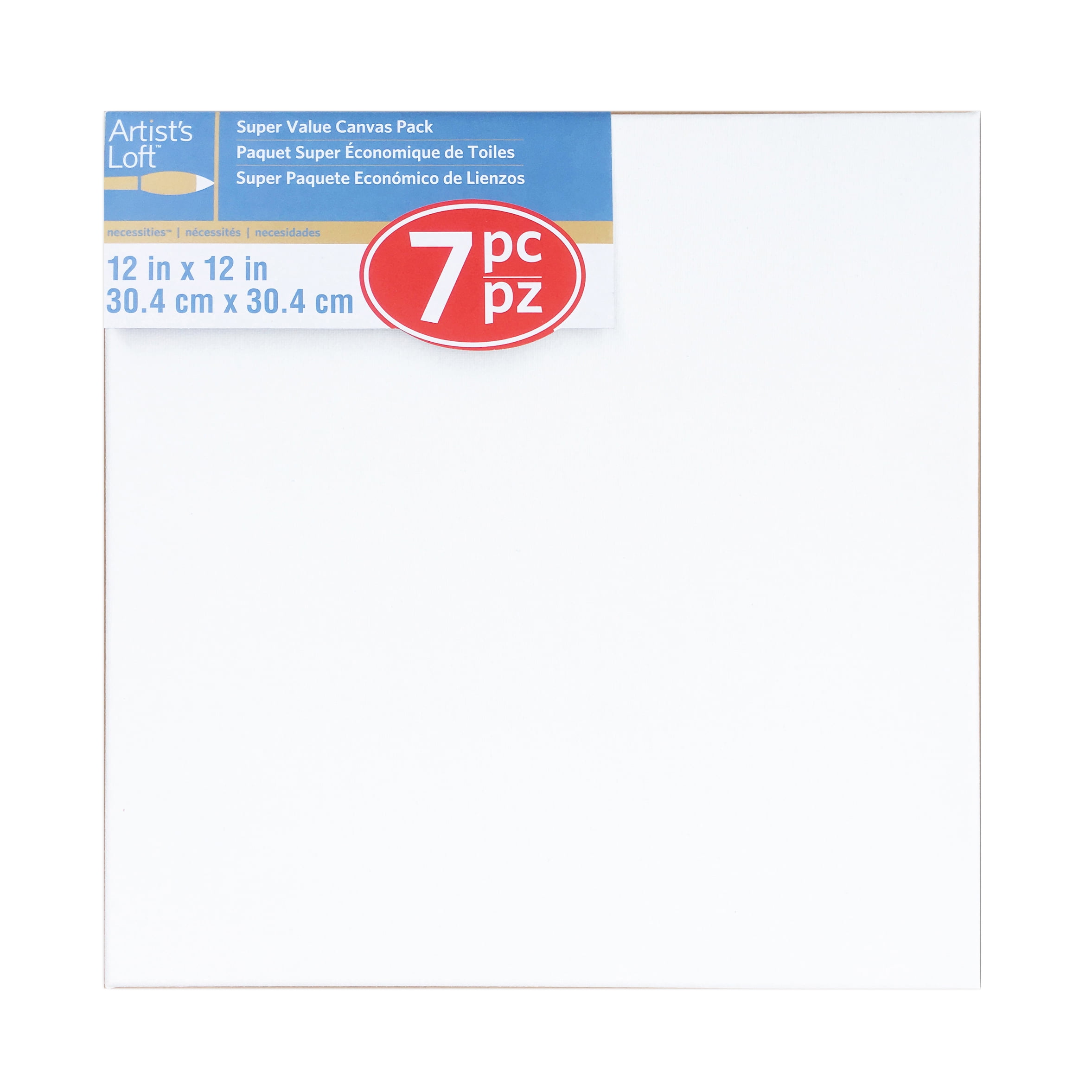 7 Count 12” x 12” Super Value Canvas by Artist's Loft Necessities - Acid Free Cotton Canvas for Paint - Acrylic - & Oils - 1 Pack