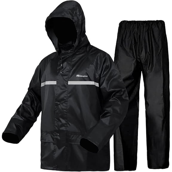Rain Suits for Men Waterproof Lightweight Reflective High Visibility Rain Coats Hooded Man's Rainwear Rain Gear(Black S)