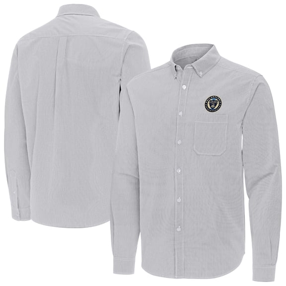 Men's Antigua Gray Philadelphia Union Porter Woven Tri-Blend Long Sleeve Button-Down Shirt
