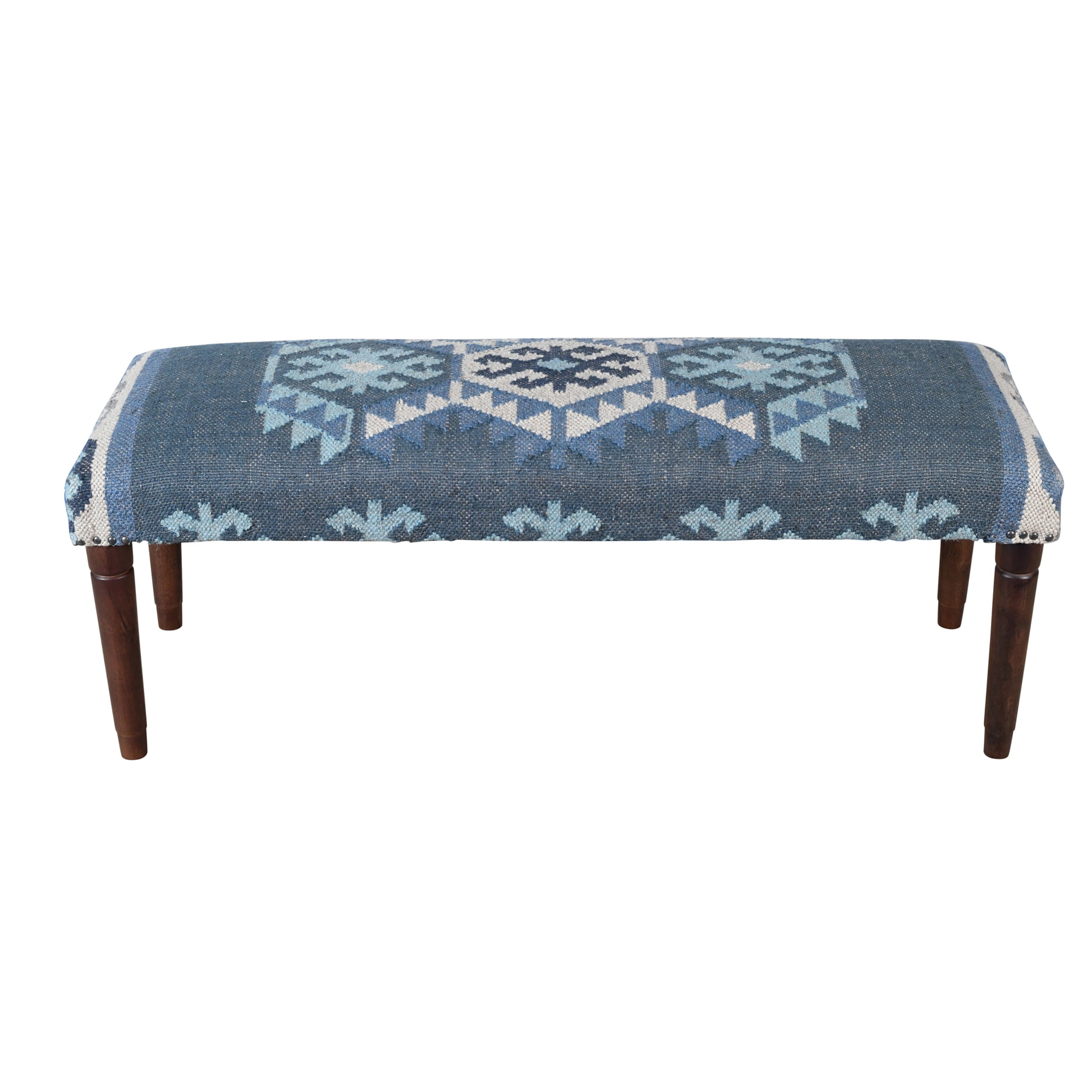 LR Home Rhonelle 47" Blue/Ivory Kilim Jute Upholstered Accent Bench