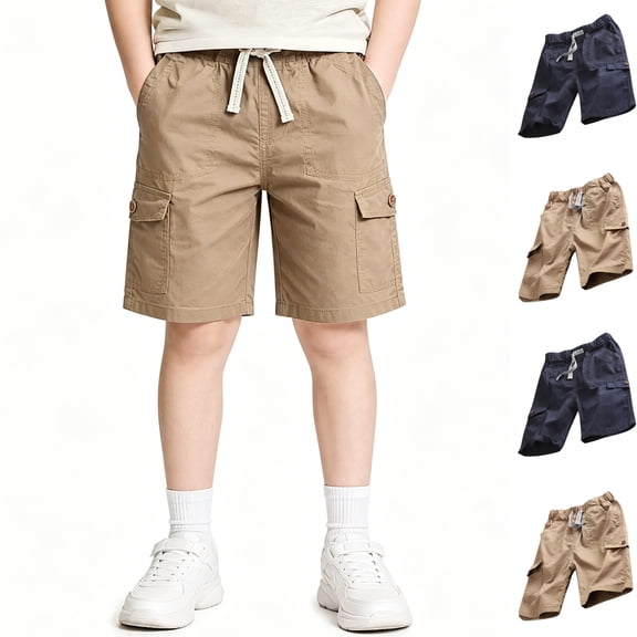 LIBRCLO Boys Cargo Shorts Size 6 Years Elastic Waist Drawstring Casual Breathable Quick Dry Shorts with Multiple Pockets Khaki