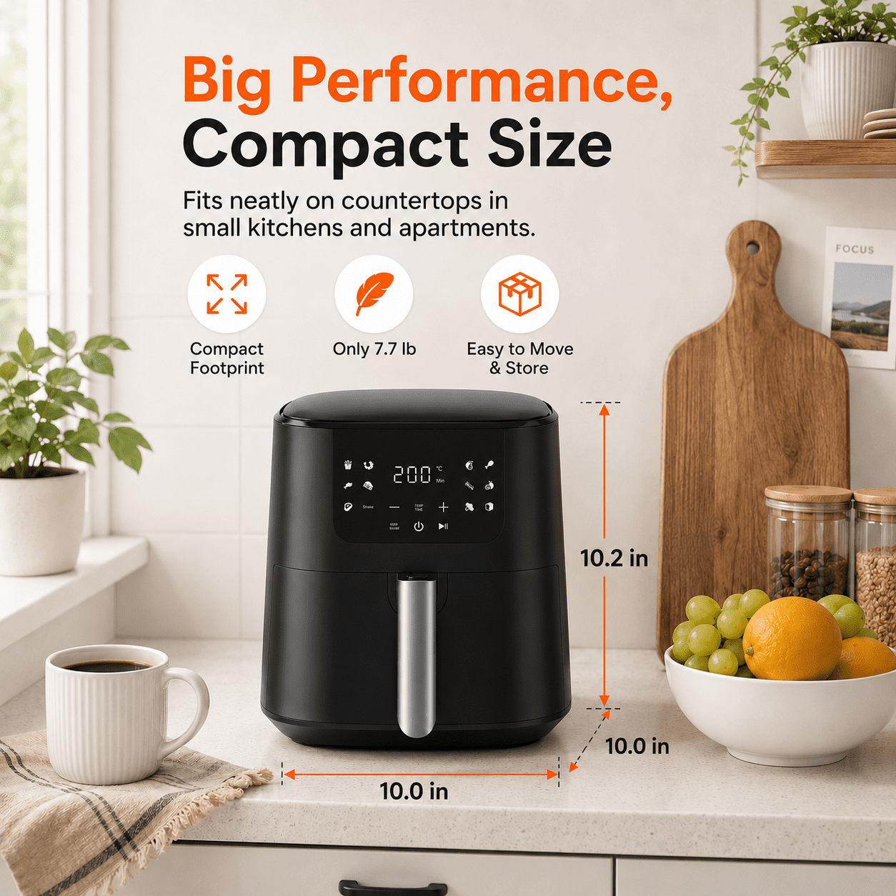 COMHOMA 5.5 QT Air Fryer, 8-in-1 Digital Countertop Air Fryer with Touchscreen, 360° Hot Air Circulation, Shake Reminder, Nonstick Dishwasher-Safe Basket