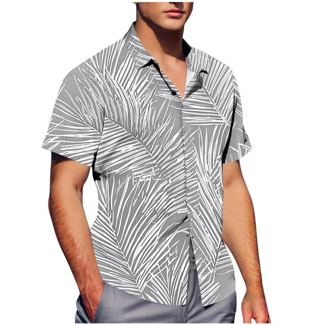 Pisexur Shirts for Man T Hommes Mode Décontractée Col Rabattu Imprimé Manches Courtes Chemise Boutonnée Blouse Gris, 3TG Chemises de Golf Hommes & Chemises Hommes