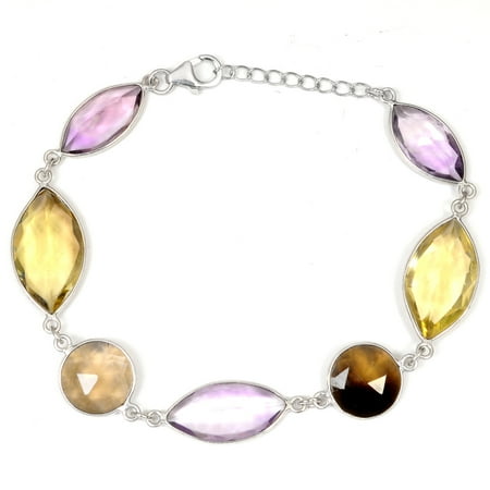 - 925 Sterling Silver 42.15 Carat Lemon Quartz, Smoky Quartz and Amethyst Bracelet