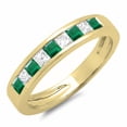 thumbnail image 1 of Dazzlingrock Collection 10K Princess Cut Emerald & White Diamond Ladies Wedding Band Stackable Ring, Yellow Gold, Size 9, 1 of 1