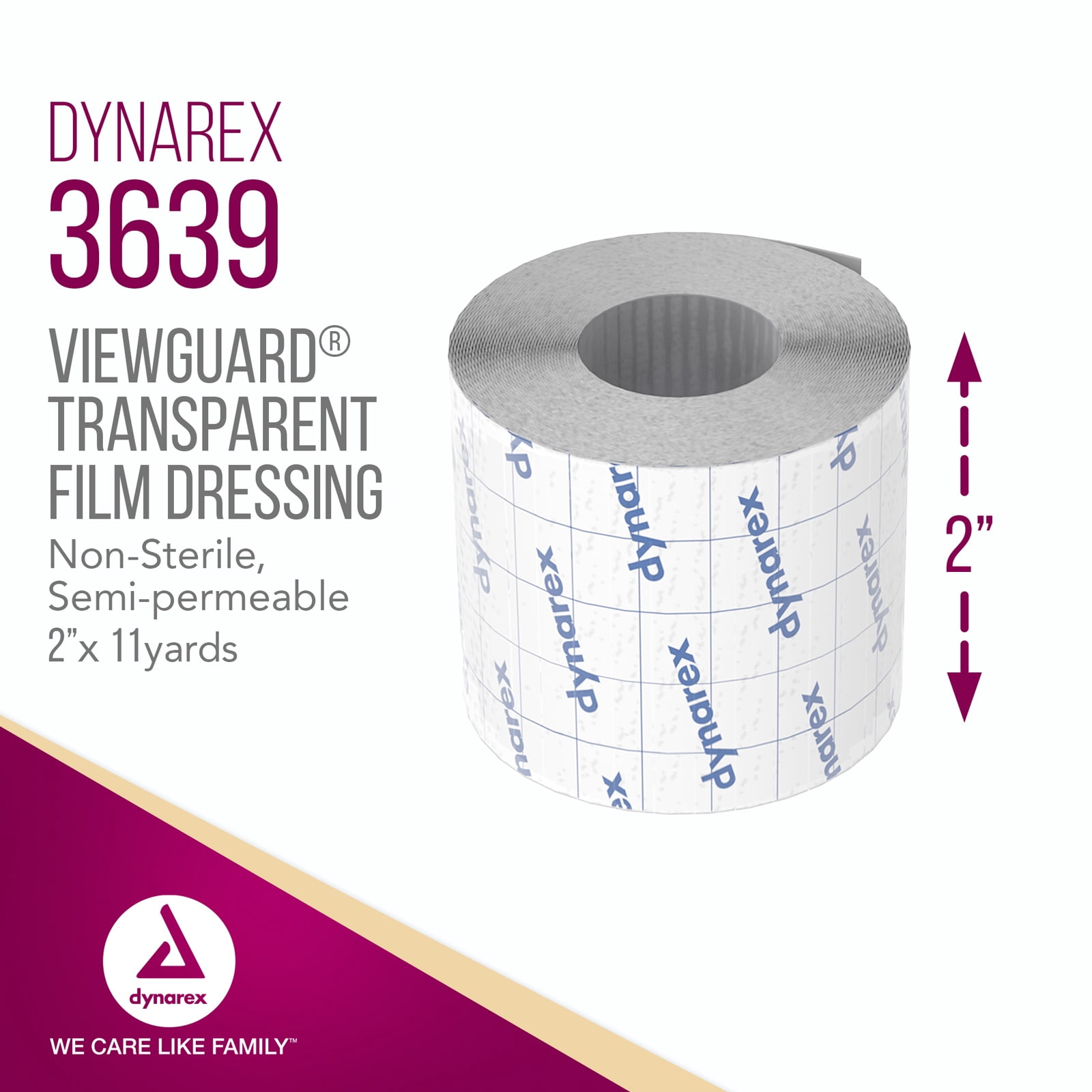 Dynarex View Guard Transparent Film Dressing Roll 2" x 11yds Bandage Size, Non-Sterile and Flexible, 12 per case