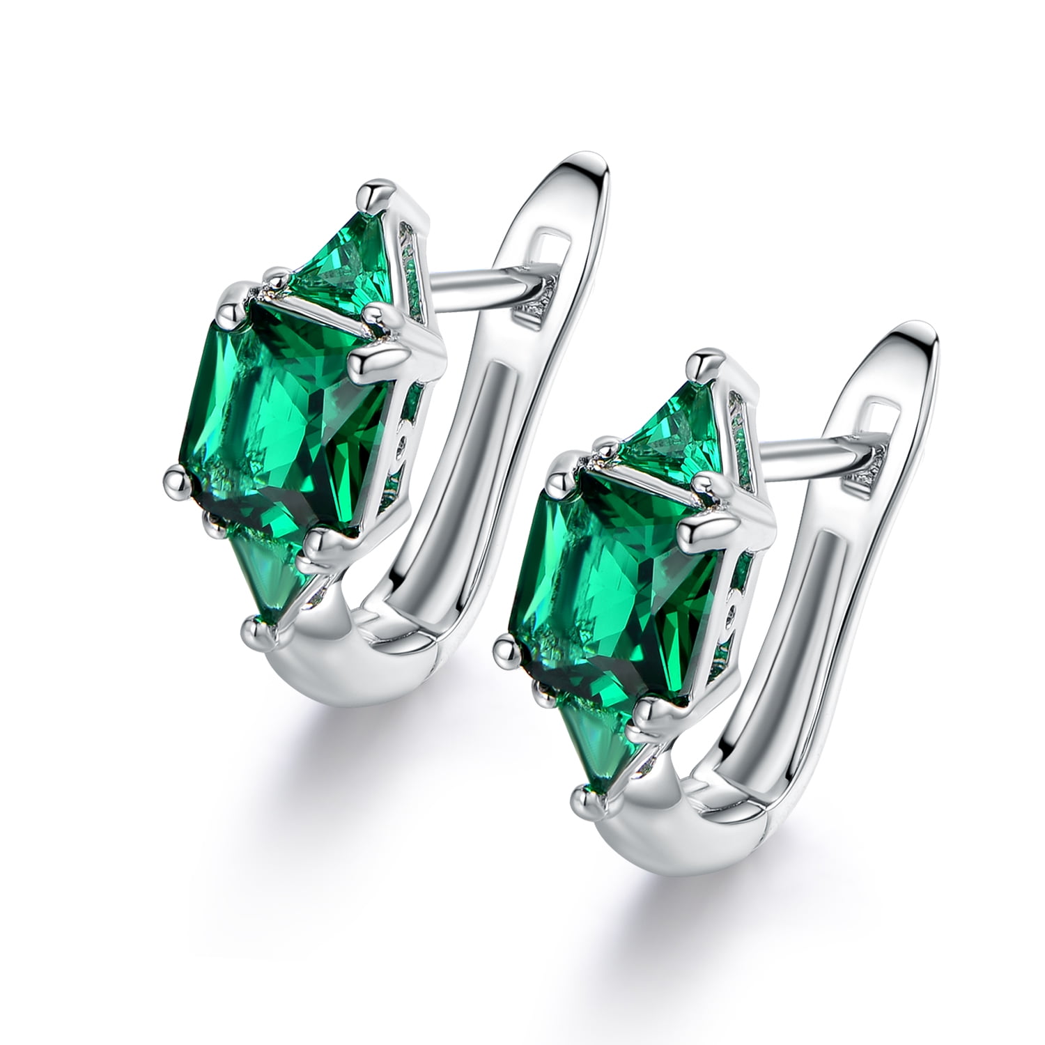 Stunning 1.00 Carat Round Cut Lab Created Green Emerald Alloy Ladies Hoop Earring In Black Rhodium Ovar 