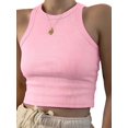 thumbnail image 1 of Kmbangi Women's Summer Slim Knit Tank Tops, Solid Color Sleeveless Round Neck Ribbed Crop Tops Causal Streetwear, 1 of 6