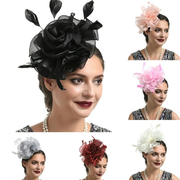Cheers.US Faux Feather Mini Fascinator Hat Net Yarn Flower Shape Solid Color Cocktail Headwear Hair Accessories for Girls and Women