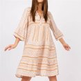 thumbnail image 2 of USSUMA Sundresses for Women Casual Summer Loose Flowy Knee Length Ethnic Style Print Midi Womens Shirt Dresses Beach V Neck 3/4 Sleeve Plus Size Wedding Guest Sun Dress, 2 of 8