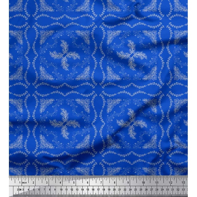 Soimoi Bleu Coton Tissu Imprimé Floral & Feuilles par Yard 42 Pouces de Large