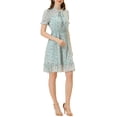 thumbnail image 4 of Allegra K Women's Floral Ruffle Hem Short Sleeve A-Line Smocked Chiffon Dress, 4 of 6