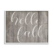 Stupell Industries Hello Fall Phrase Rustic Grain Pattern Minimal Typography Graphic Art White Framed Art Print Wall Art, 30x24, by Daphne Polselli