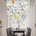 thumbnail image 4 of Spring Floral Tie Up Curtain 45 Inches Long, Colorful Flowers Green Leaves Watercolor Farmhouse Balloon Style Kitchen Window Curtain Over Sink, Small Window Rod Pocket Curtain 34"x45", 4 of 9