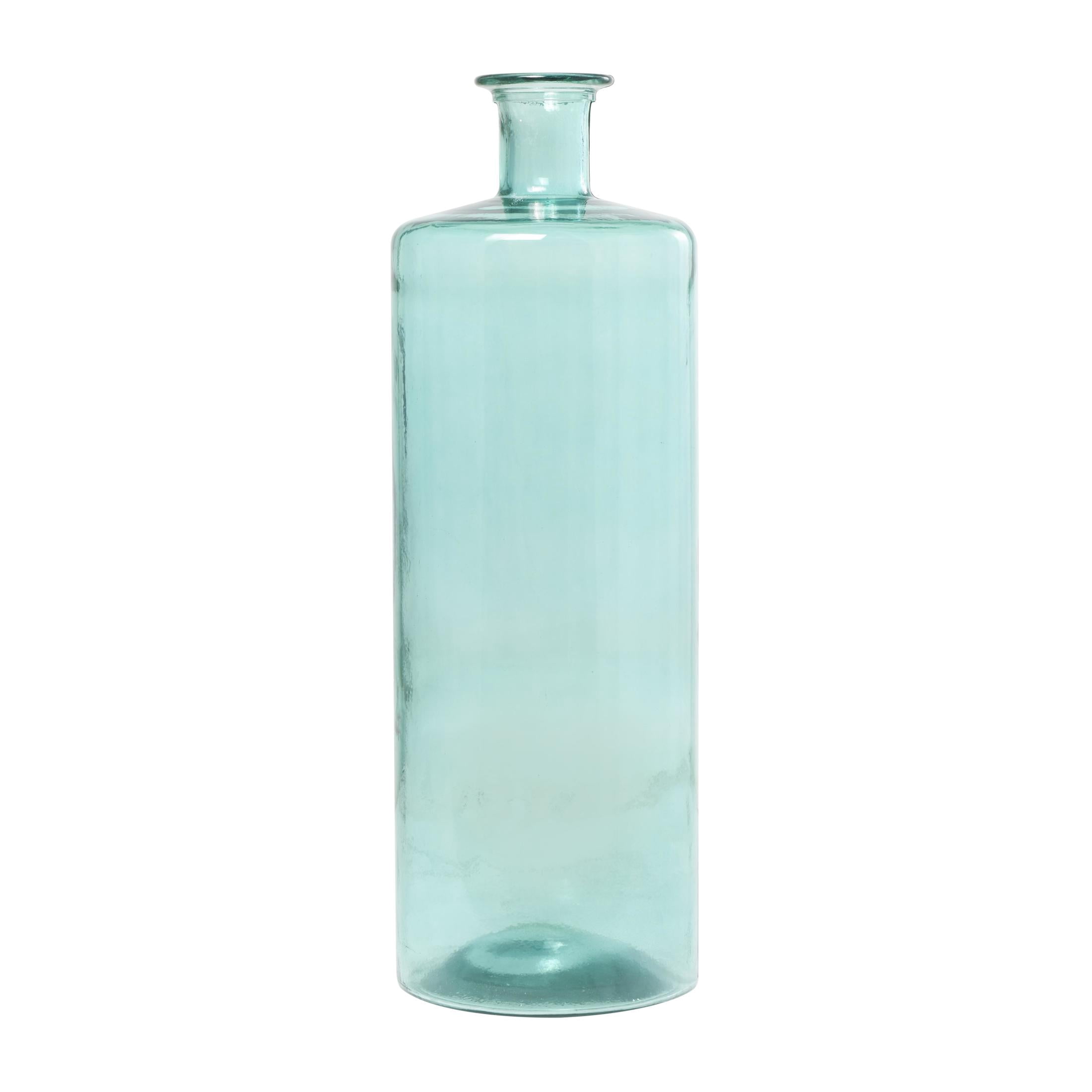 DecMode 30" Handmade Tall Spanish Bottle Neck Teal Recycled Glass Vase