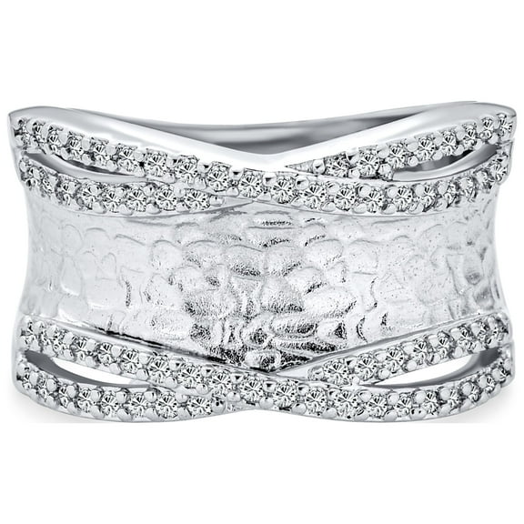 Bling Jewelry Womens Modern Criss Cross CZ Accent Cocktail Statement Band Ring Brushed Matte Finish