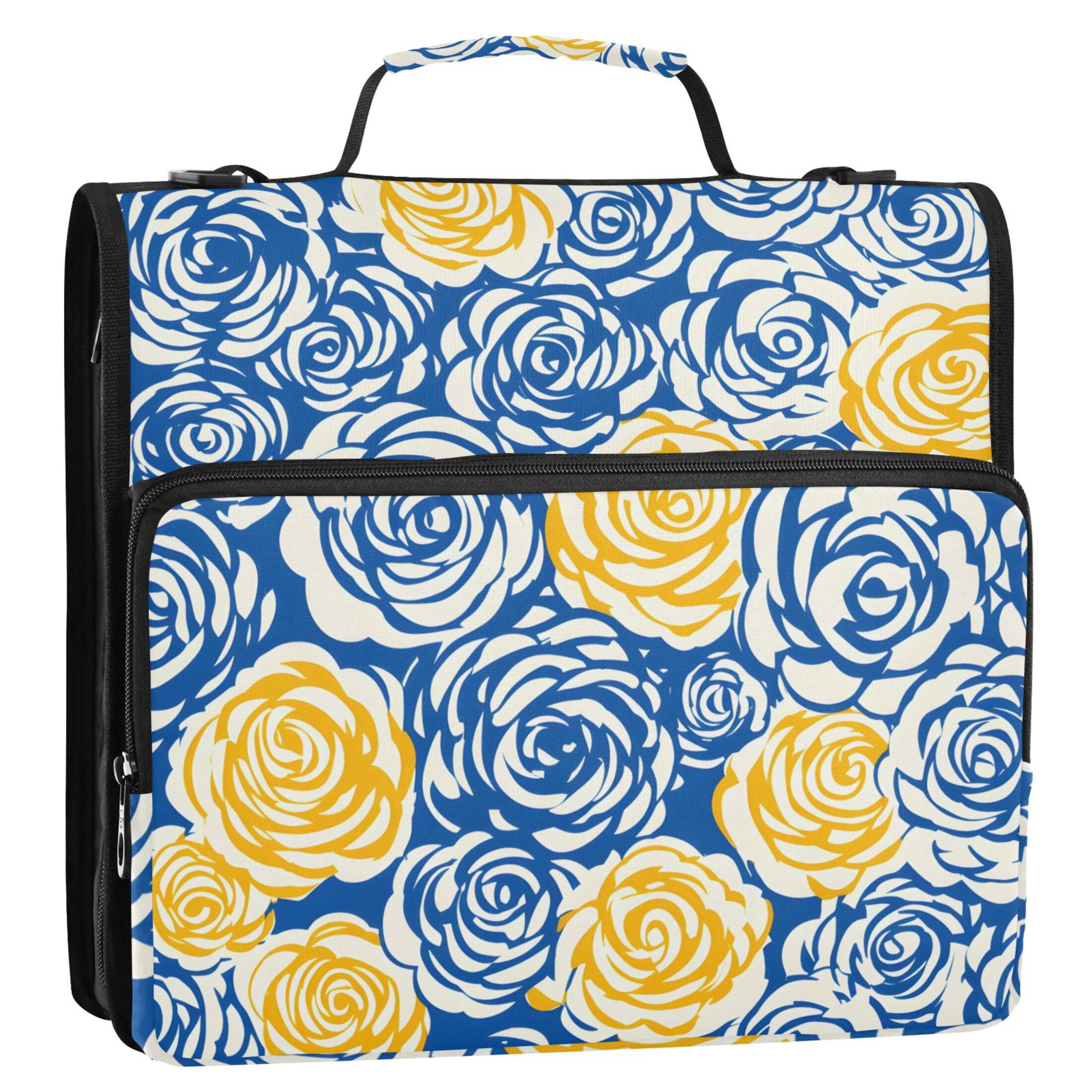 3 Ring Zipper Binder with Shoulder Strap Waterproof Trapper Keeper 2 Inch D-Ring 500 Sheets Capacity Blue Yellow Rose