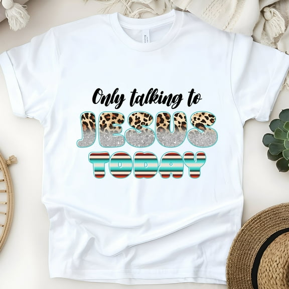 Jesus Conversation Shirt | Leopard, Glitter, and Retro Faith Tee for Women & Teens, White, Size S