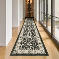 MJIAexp 2' x 10' Boho Floral Kitchen Runner Rug Machine Washable Runner Rug Non-Slip Hallway Runner Laundry Rug Throw Carpet for Living Room Bedroom Dining Room Entryway Kitchen Black