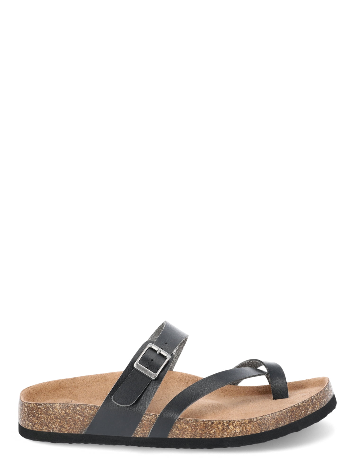 Time and Tru Women's Asymmetric Strap Footbed Sandals, Wide Width Available