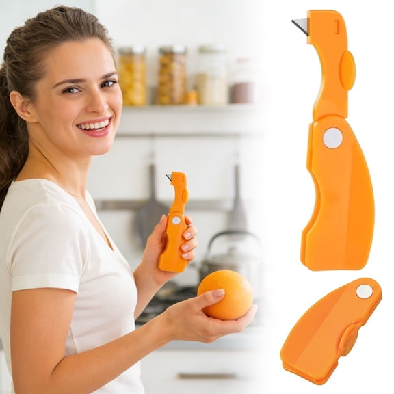 Orange Peeler Tool with Stainless Steel Blade and Non-Slip ABS Handle, Easy Citrus Fruit Skin Remover, Compact Ergonomic Design for Kitchen, Travel, and Outdoor Use