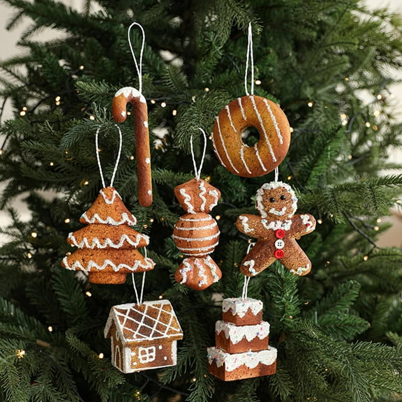 Dserfhy Christmas Ornaments 3D Foam Gingerbread/Star/Candy Cane Christmas Decoration Sticky Powder Hanging Decor for Xmas Tree