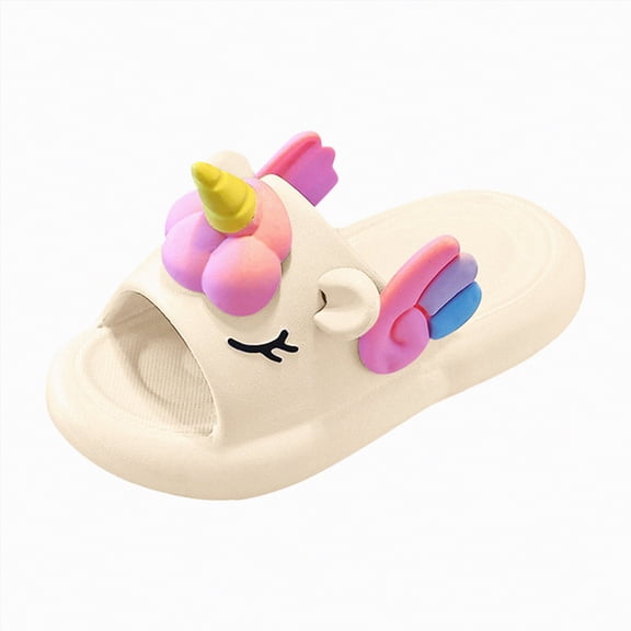 Ccpelsie Shower Slippers for Kids Pool Slides Quick Drying Boys Girls Beach Sandals Non Slip Summer Bathroom Indoor House Slippers(White,9)