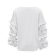 thumbnail image 4 of CQONEPT Women's Sweatshirts Pleated Sleeve Pullover Tops Crewneck Solid Color Shirts Lounge Fall Fashion Tops White L, 4 of 6