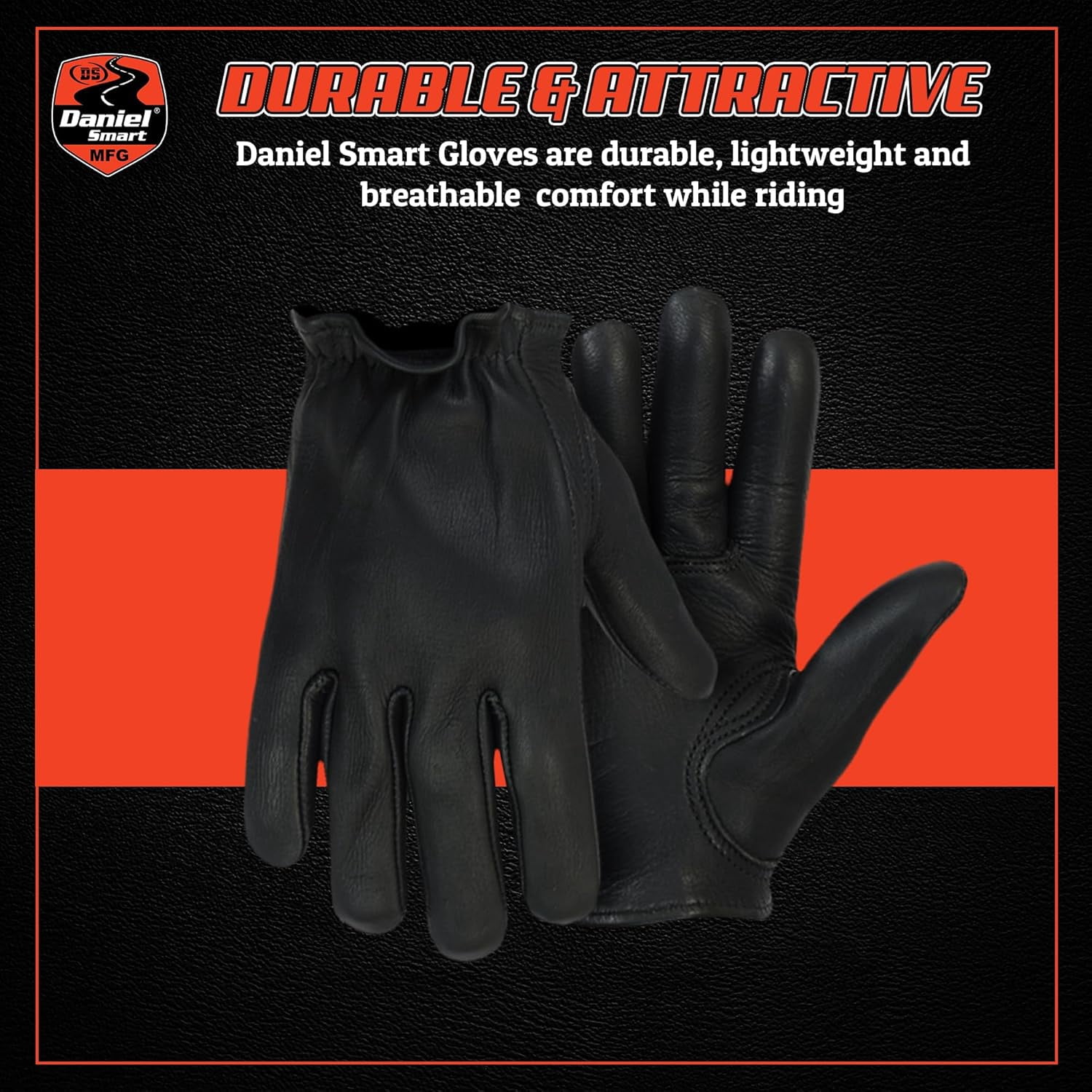 Daniel Smart Men’s Leather Gloves Premium Naked Goat Unlined Motorcycle Leather Gloves with Short Wrist