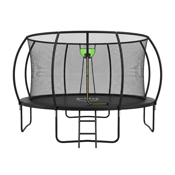 Funseek Trampoline with Basket and Basketball, Light Strip, Large Size and Load-Bearing Capacity, 12FT, Black