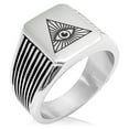 thumbnail image 1 of Stainless Steel All Seeing Eye Needle Stripe Pattern Biker Style Polished Ring, 1 of 1
