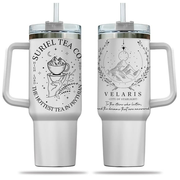 Velaris Tumbler With Handle, with Handle and Straw, Bookish Tumbler, Acotar 40Oz Tumbler, Velaris Tumbler, Golden Engraved Tumbler, Reusable Stainless Steel Water Bottle Travel Gifts for Her (1PC)