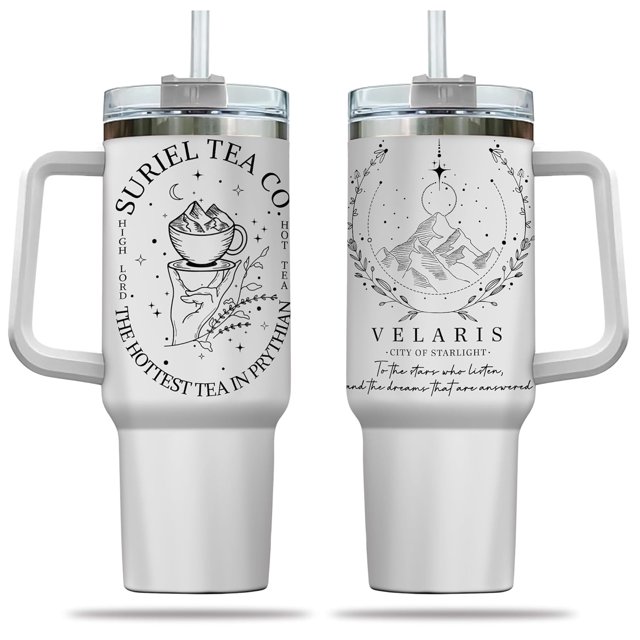 Velaris Gobelet avec Poignée, avec Poignée et Paille, Gobelet Bookish, Gobelet Acotar 40Oz, Gobelet Velaris, Gobelet Gravé Doré, Bouteille d'Eau en Acier Inoxydable Réutilisable Cadeaux de Voyage pour Elle (1 Pce)