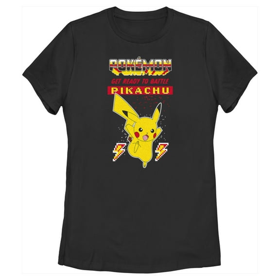 Women's Pokemon Get Ready to Battle Pikachu Retro  Graphic Tee Black Small